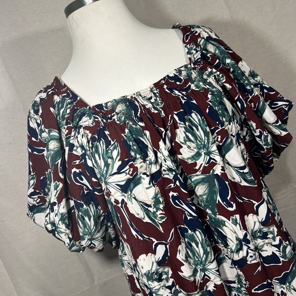 ee:some Boho Floral Babydoll Dress w/ Pockets Ruffle Hem Puff Sleeves Size L - Picture 1 of 9